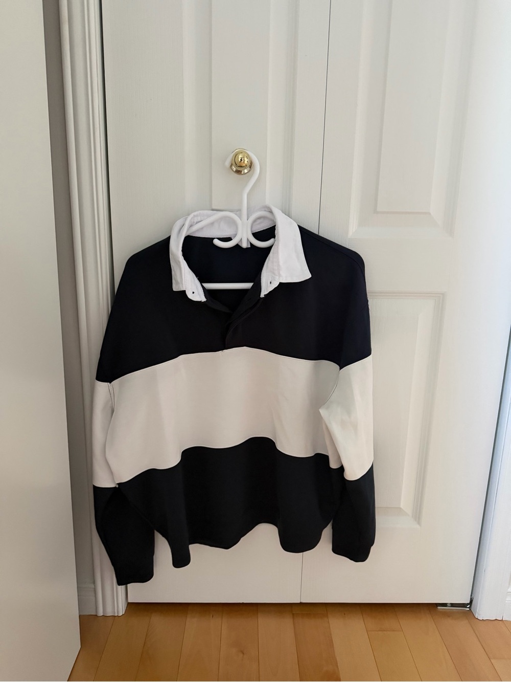Striped Cowl Rugby Sweater in Blue & White